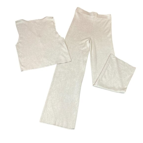 Pink Rose 2-Piece Vest/Pants Loungewear Knit Set Sz M Light Beige #107K - Picture 2 of 11